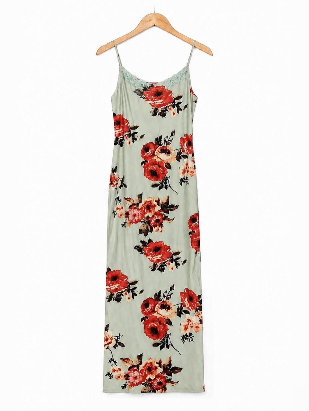 Sexy Mint Green Floral Bodycon small Midi Dress Lace Trim Cami Spaghetti Strap
